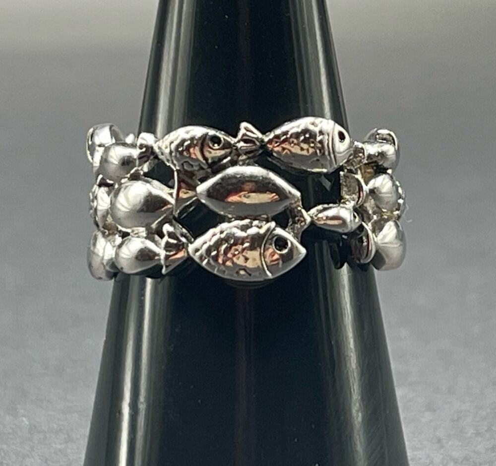 Three Row Sterling Silver Fish Ring Size 9 Band 925 Quality Fine Jewelry Piece